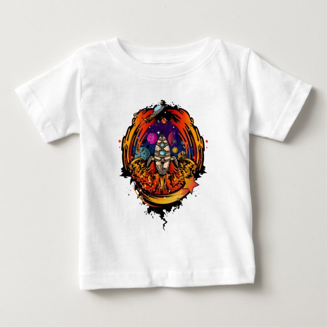 Blast Off Spaceship Baby T-Shirt (Front)