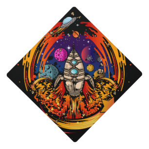 Blast Off Spaceship Graduation Cap Topper