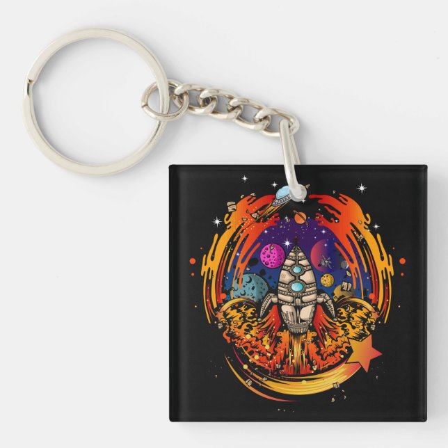 Blast Off Spaceship Keychain (Front)