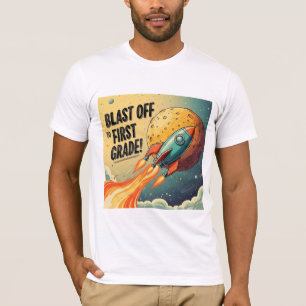 Blast Off To First Grade Retro Rocket Outer Space T-Shirt