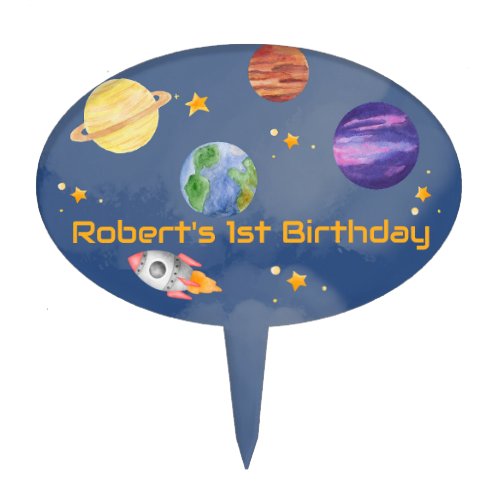 Blast Off to Fun Space Planet Theme Party Cake Topper