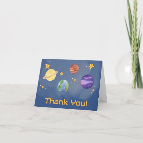 Blast Off to Fun Space Planet Theme Party Thank You Card