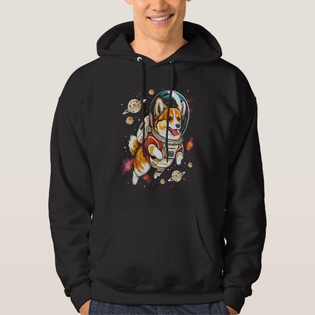 Blast Off with a Dog in Space  Cute Pembroke Welsh Hoodie (Front)
