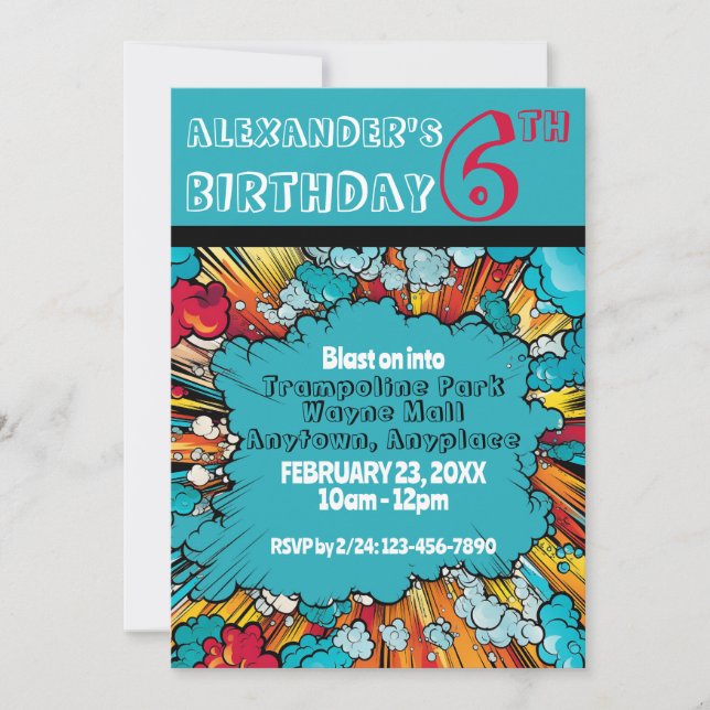 Blast On In Comic Superhero Birthday Invitation (Front)
