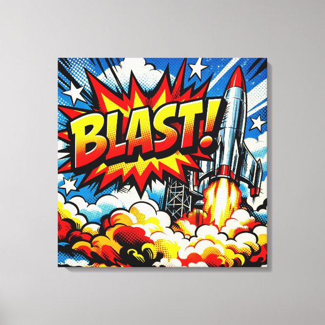 BLAST! Retro Pop Art Rocket Explosion Canvas Print (Front)