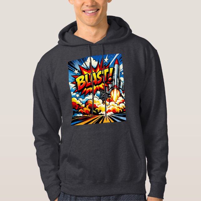 BLAST! Retro Pop Art Rocket Explosion Hoodie (Front)