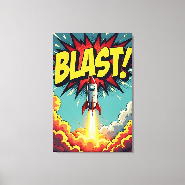 BLAST! Vintage Comic Style Rocket Explosion Canvas Print (Front)