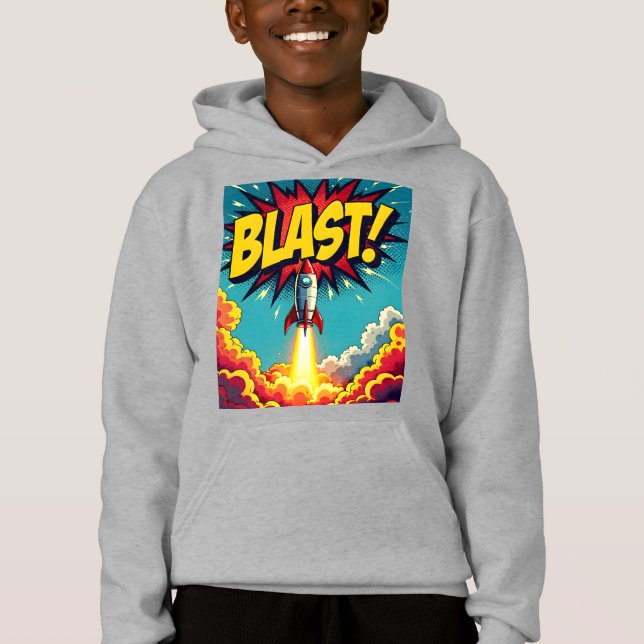 BLAST! Vintage Comic Style Rocket Explosion Hoodie (Front)