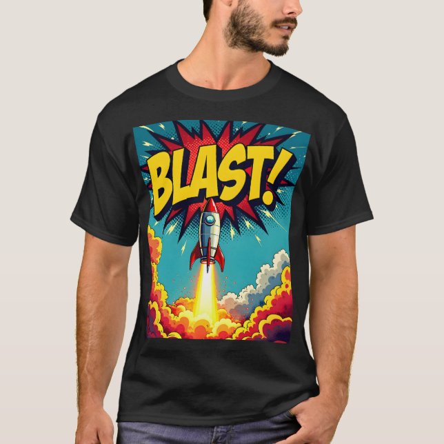 BLAST! Vintage Comic Style Rocket Explosion T-Shirt (Front)