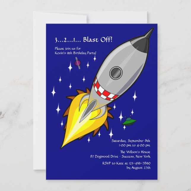 Blasting Off Birthday Party Invitation (Front)