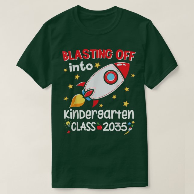 Blasting Off Into Kindergarten Crew Boys Kids Back T-Shirt (Design Front)