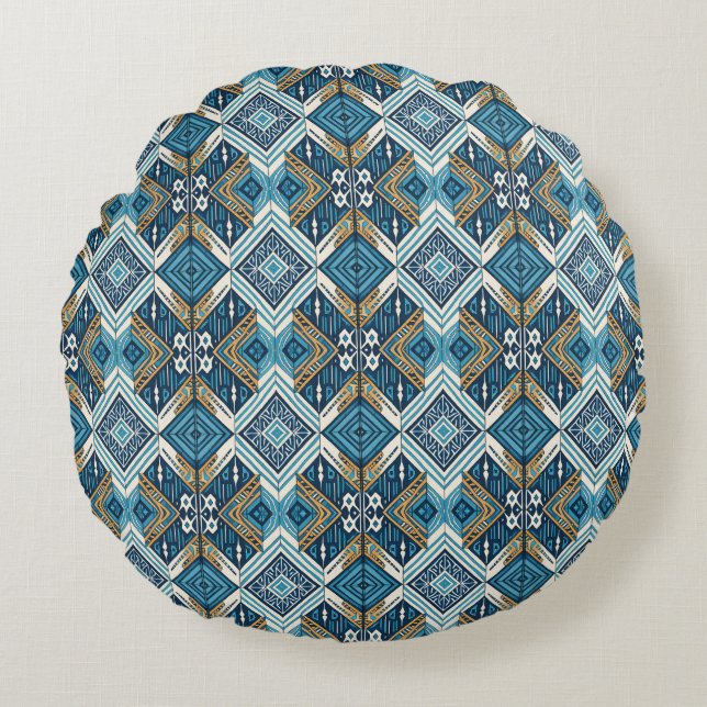 Blaue symetrisches Boho Muster 18583 b xl Round Pillow (Front)