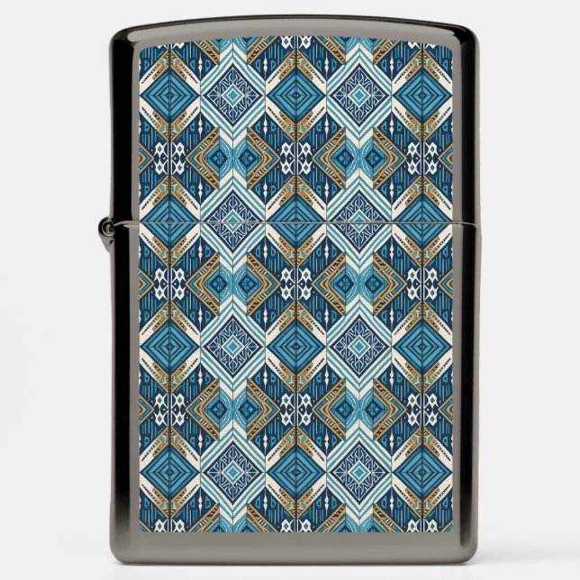 Blaue symetrisches Boho Muster 18583 b xl Zippo Lighter (Front)