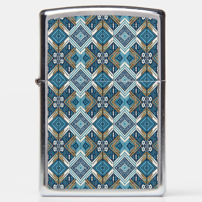 Blaue symetrisches Boho Muster 18583 b xl Zippo Lighter (Front)