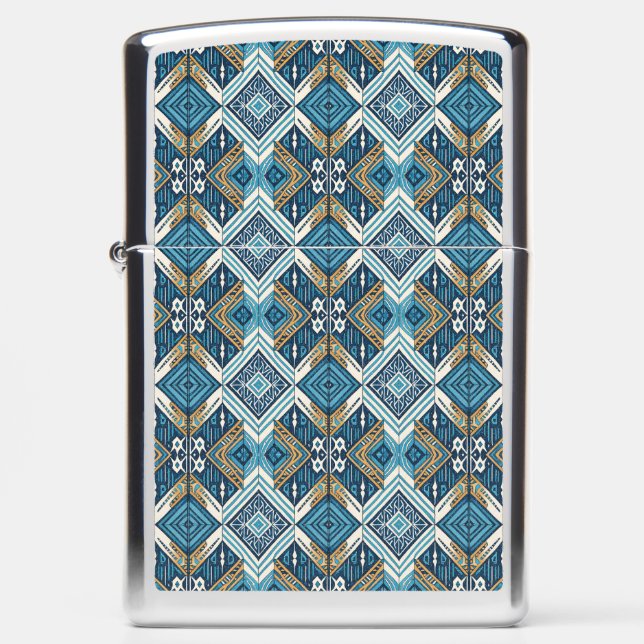 Blaue symetrisches Boho Muster 18583 b xl Zippo Lighter (Front)