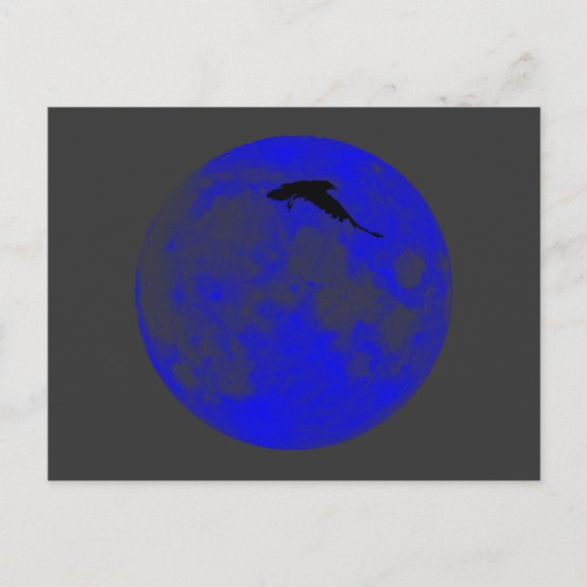 Blauer Mond Raben Blue Moon Raven Postcard (Front)