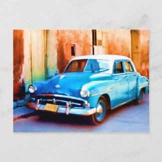 Blauer Oldtimer auf Kuba Postcard