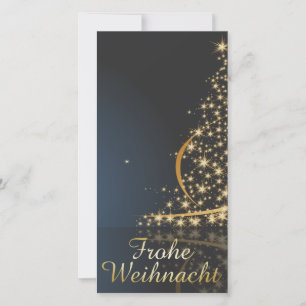 Blaues Weihnachtsmotiv mit goldenem Weihnachtsbaum Holiday Card