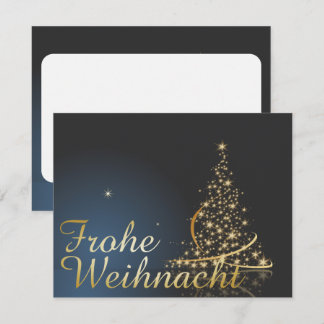 Blaues Weihnachtsmotiv mit goldenem Weihnachtsbaum Invitation