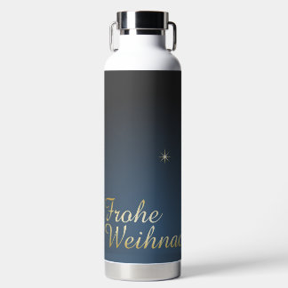 Blaues Weihnachtsmotiv mit goldenem Weihnachtsbaum Water Bottle