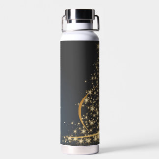 Blaues Weihnachtsmotiv mit goldenem Weihnachtsbaum Water Bottle