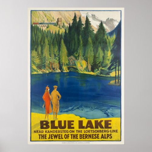 Blausee Blue Lake Kandersteg Switzerland Vintage Poster