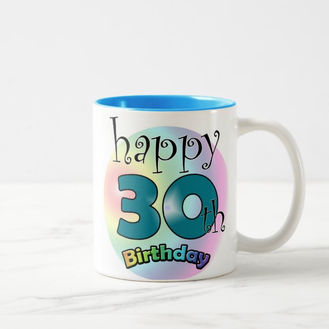 Blauwe Happy 30th Birthday Two-Tone Coffee Mug (Right)