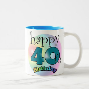 Blauwe Happy 40th Birthday Two-Tone Coffee Mug