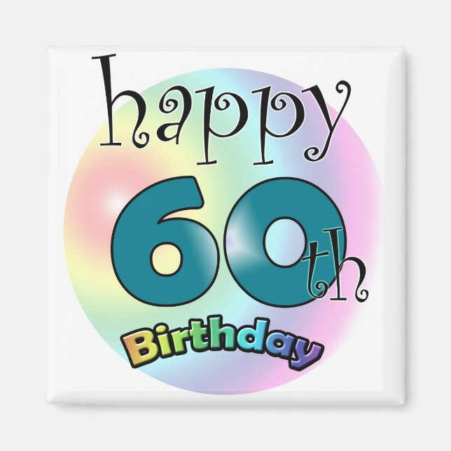 Blauwe Happy 60th Birthday Magnet (Front)