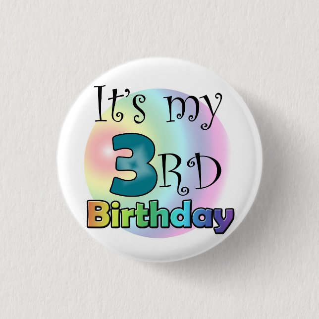 Blauwe It's my 3rd Birthday Pinback Button (Front)