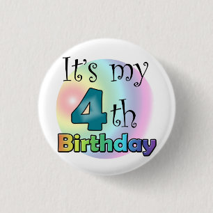 Blauwe It's my 4th Birthday Button