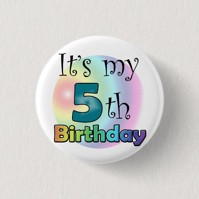 Blauwe It's my 5th Birthday Button (Front)