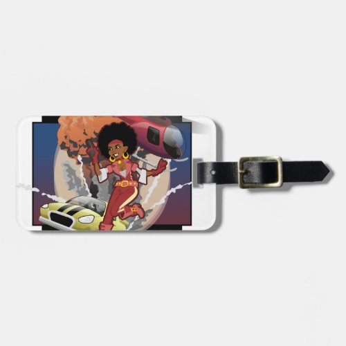 blaxploitation afro spy luggage tag