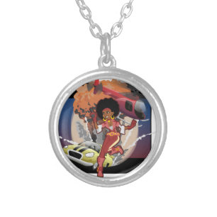 blaxploitation afro spy silver plated necklace