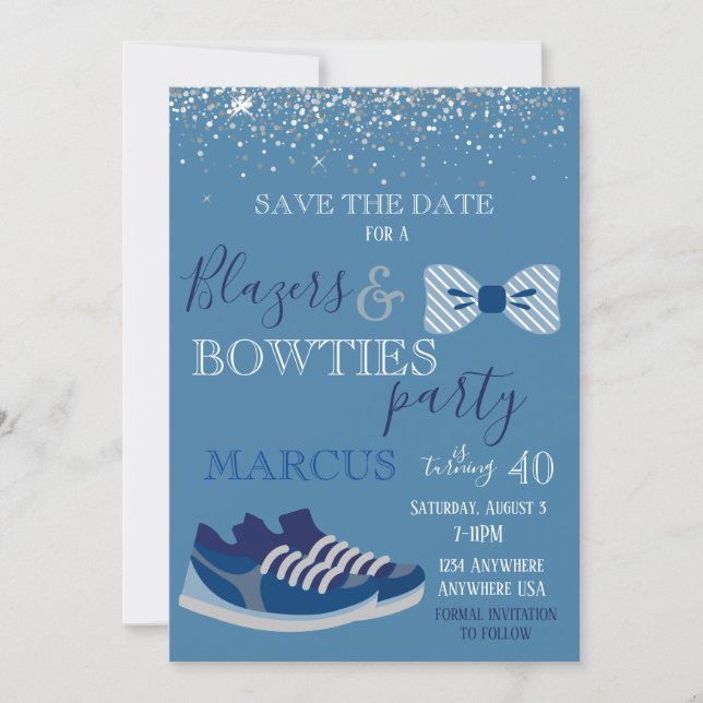Blazers & bowties Party Mens 40, 50 Save the date Invitation (Front)