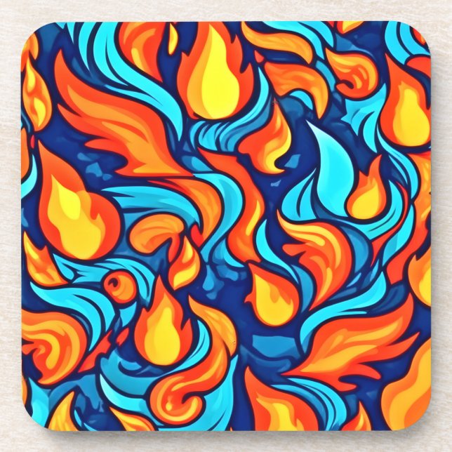  Blazing Blue Abstract Beverage Coaster (Front)