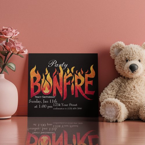 Blazing Bonfire Word Art Invitation