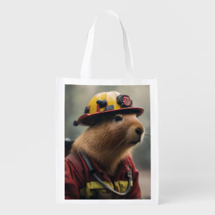 "Blazing Bravery: The Firefighting Capybara" Grocery Bag