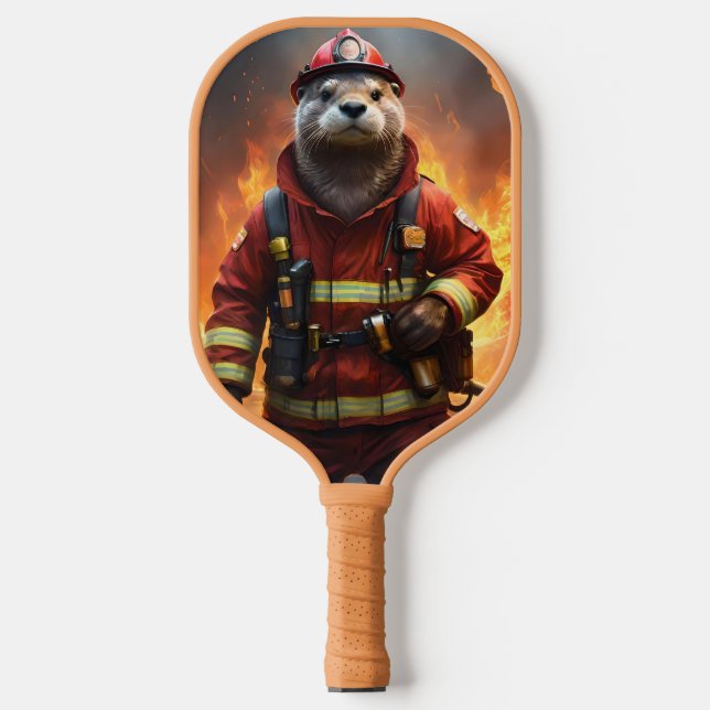 **"Blazing Bravery: The Otter Firefighter"** Pickleball Paddle (Front)
