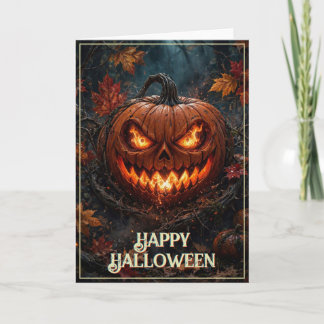 Blazing-Eyed Pumpkin Happy Halloween Autumn Card