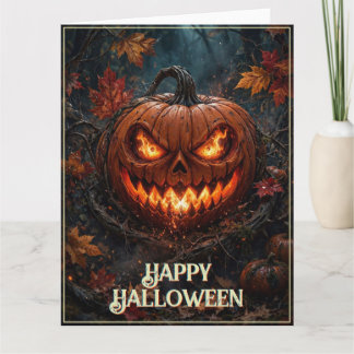 Blazing-Eyed Pumpkin Happy Halloween Autumn Card