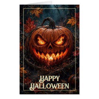 Blazing-Eyed Pumpkin Happy Halloween Autumn Card