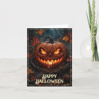 Blazing-Eyed Pumpkin Happy Halloween Autumn Card