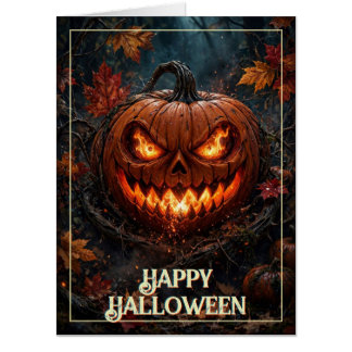Blazing-Eyed Pumpkin Happy Halloween Autumn Card