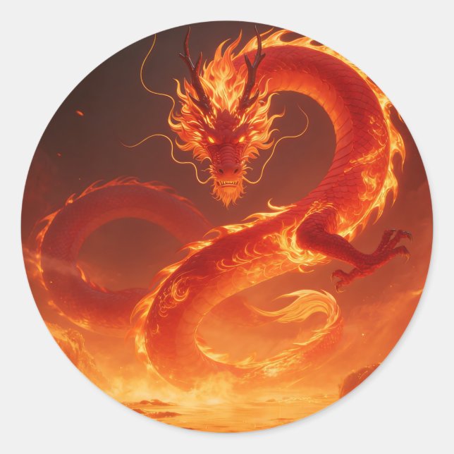 Blazing Fire Dragon | Mythical Flame Dragon Fantas Classic Round Sticker (Front)