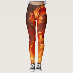 Blazing Fire Dragon Mythical Flame Dragon Fantas Leggings