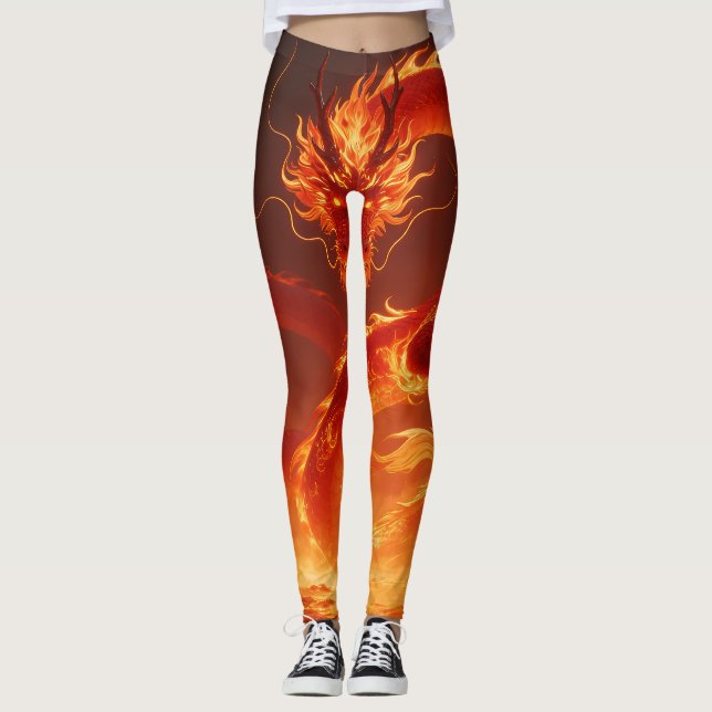 Blazing Fire Dragon | Mythical Flame Dragon Fantas Leggings (Front)