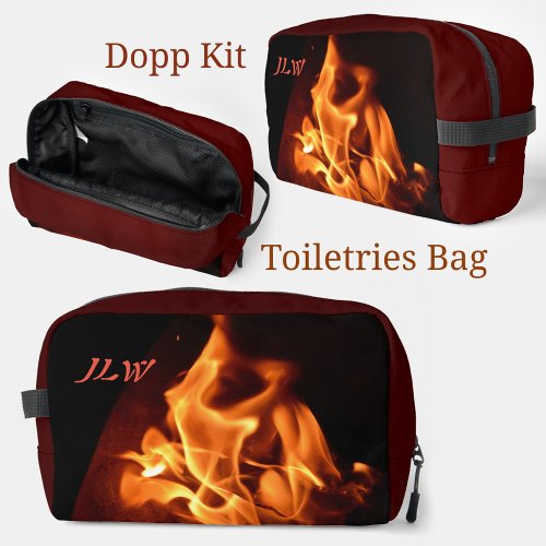 Blazing Flames Photographic Fire with Initials Dopp Kit