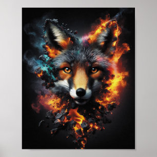 Blazing Fox Fantasy Fire Spirit Artwork Poster