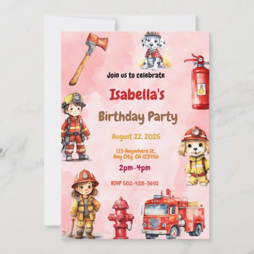 Blazing Fun Fire Truck Birthday Party Invitation